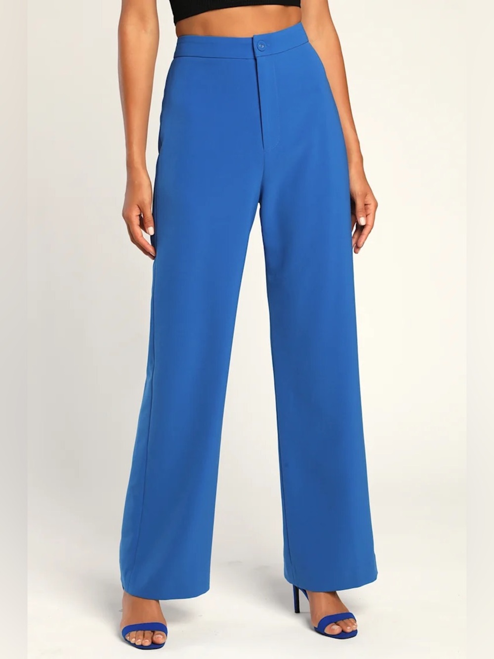 Size L: Lulus A Power Mood Cobalt Blue High-Waisted Wide-Leg Trouser Pants